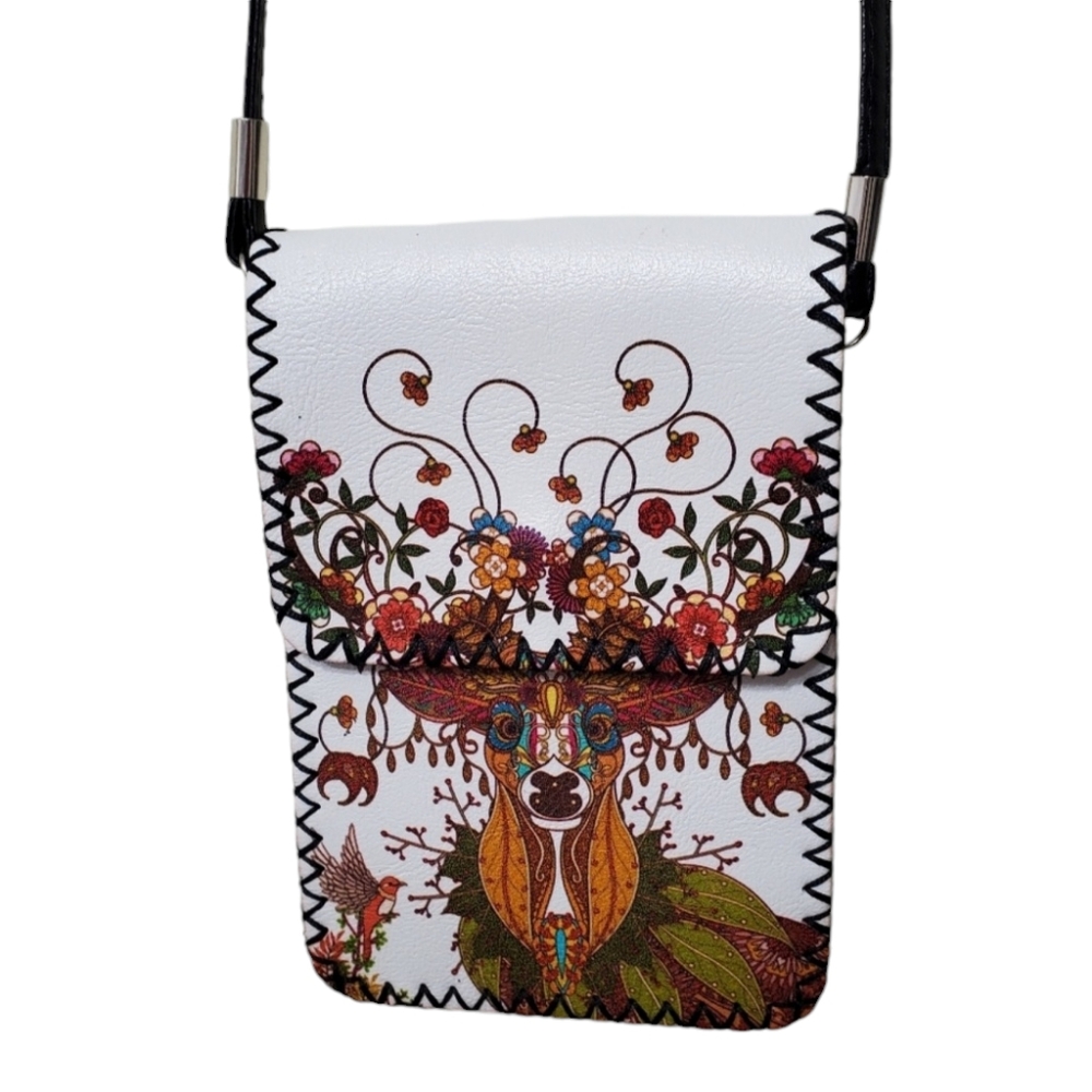 Deer and Floral Design Crossbody Bag or Phone Purse